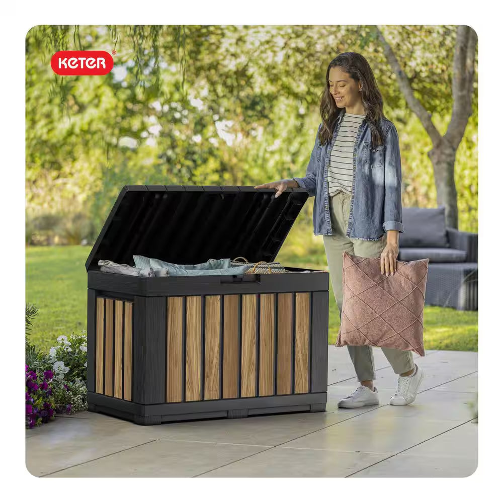 Oakridge 50 Gal. Weather Resisitant Plastic Resin Deck Box in Oak Wood Look Brown
