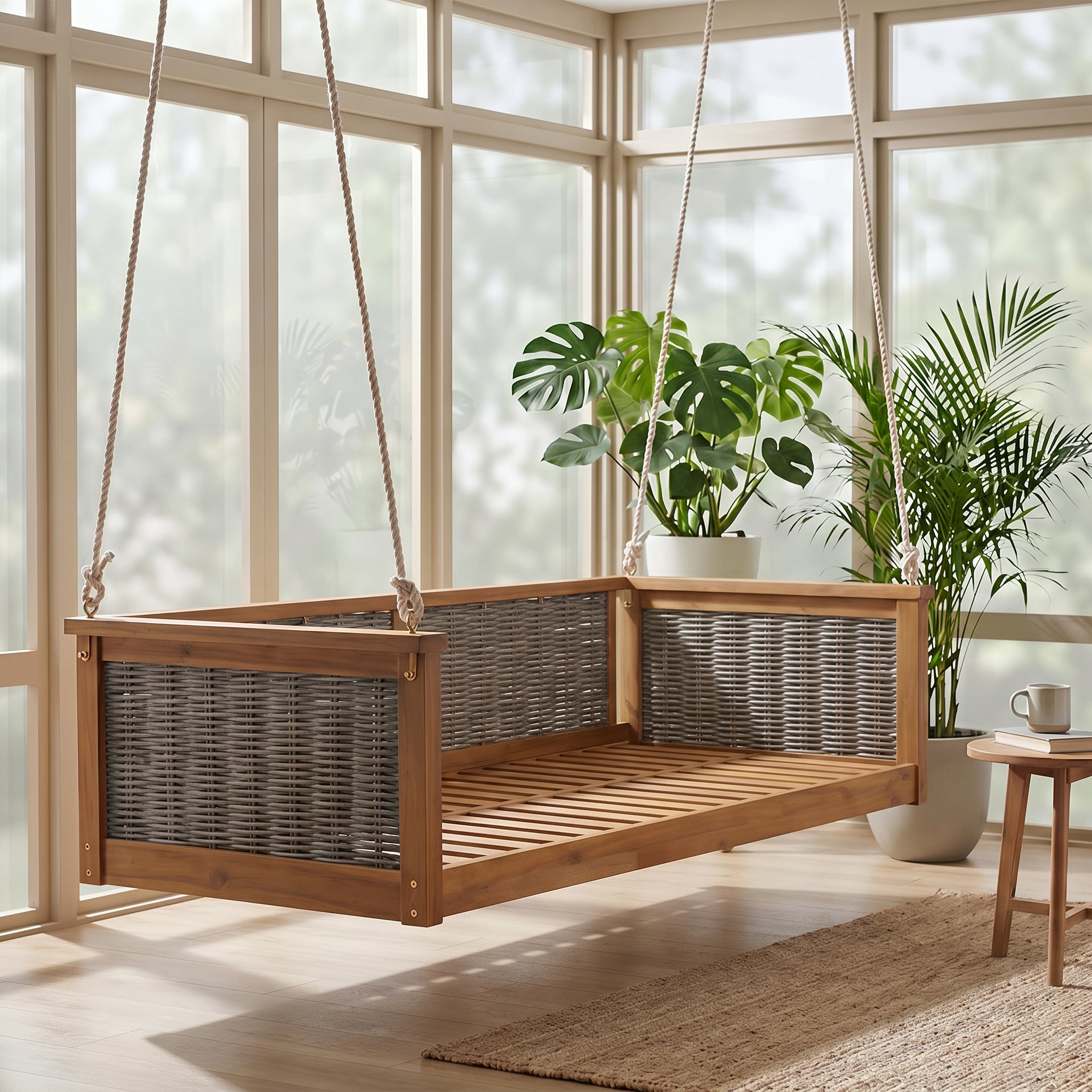 Outdoor Classic Solid Wood Twin Size Swing Bed