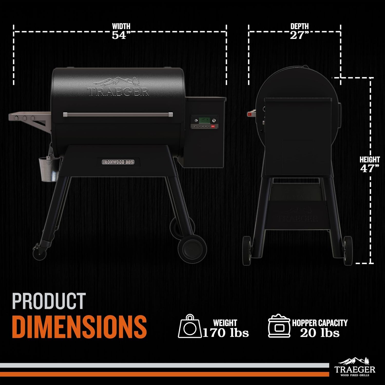 Traeger Ironwood 885 Wood Pellet Grill and Smoker, Wifi Pellet Smoker Grill with Super Smoke Mode, D2 Controller, Large 885 Sq. In. Cooking Area, Outdoor BBQ Electric Pellet Smoker, TFB89BLFC
