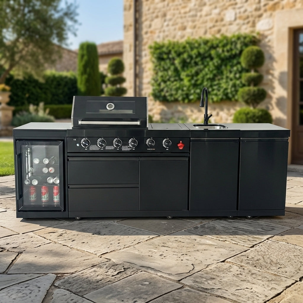 104" 4-Burner 72,000 BTU Black Outdoor Kitchen Bar Barbecue Island Grill