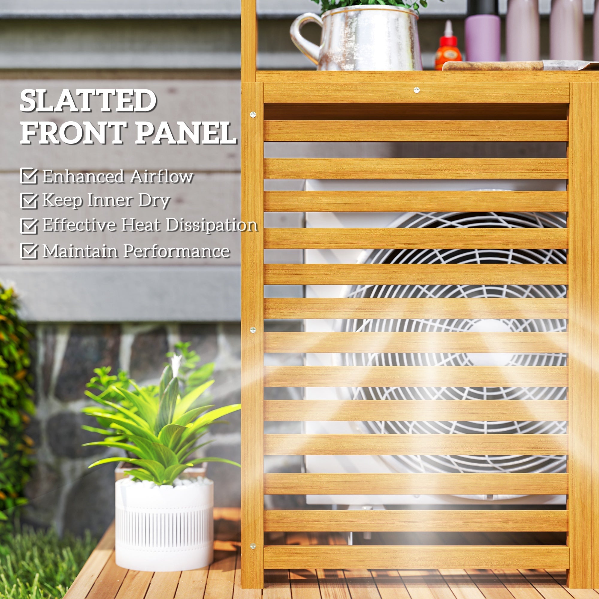 Outsunny Wood Air Conditioner Fence, Outdoor Privacy Screen Potting Table