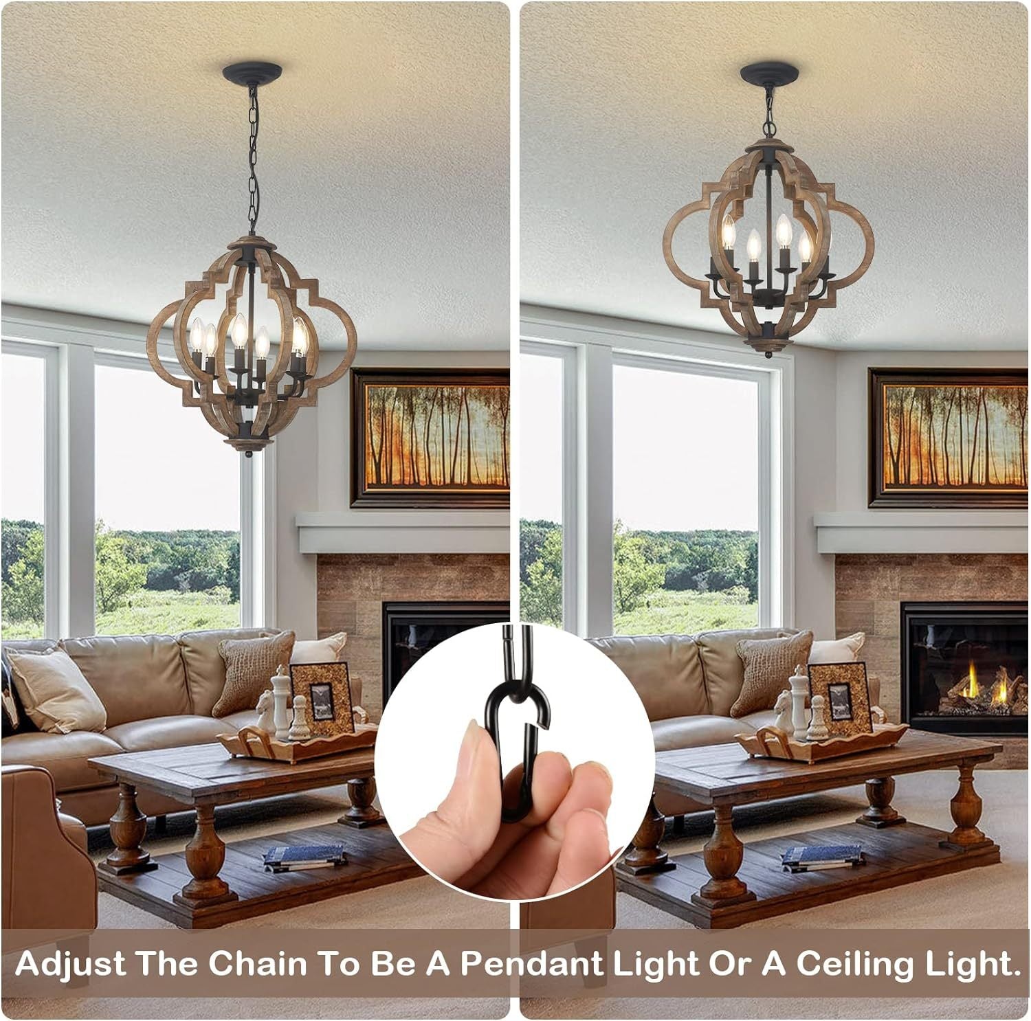 Farmhouse Chandelier- 6 Light Rustic Light Fixture