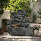 4-Tier Concrete Rock Waterfall Fountain with LED Lights