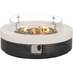 42" Outdoor Propane Fire Pit Table W Tank Cover & Wind Guard, round Gas Fire Pit Table with Concrete & Wood Grain Design, 50000BTU Fire Tables for Patio, Backyard, Garden
