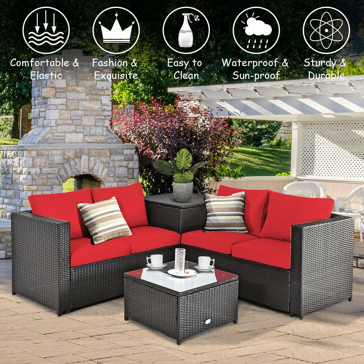 4 Pieces Outdoor Patio Rattan Furniture Set