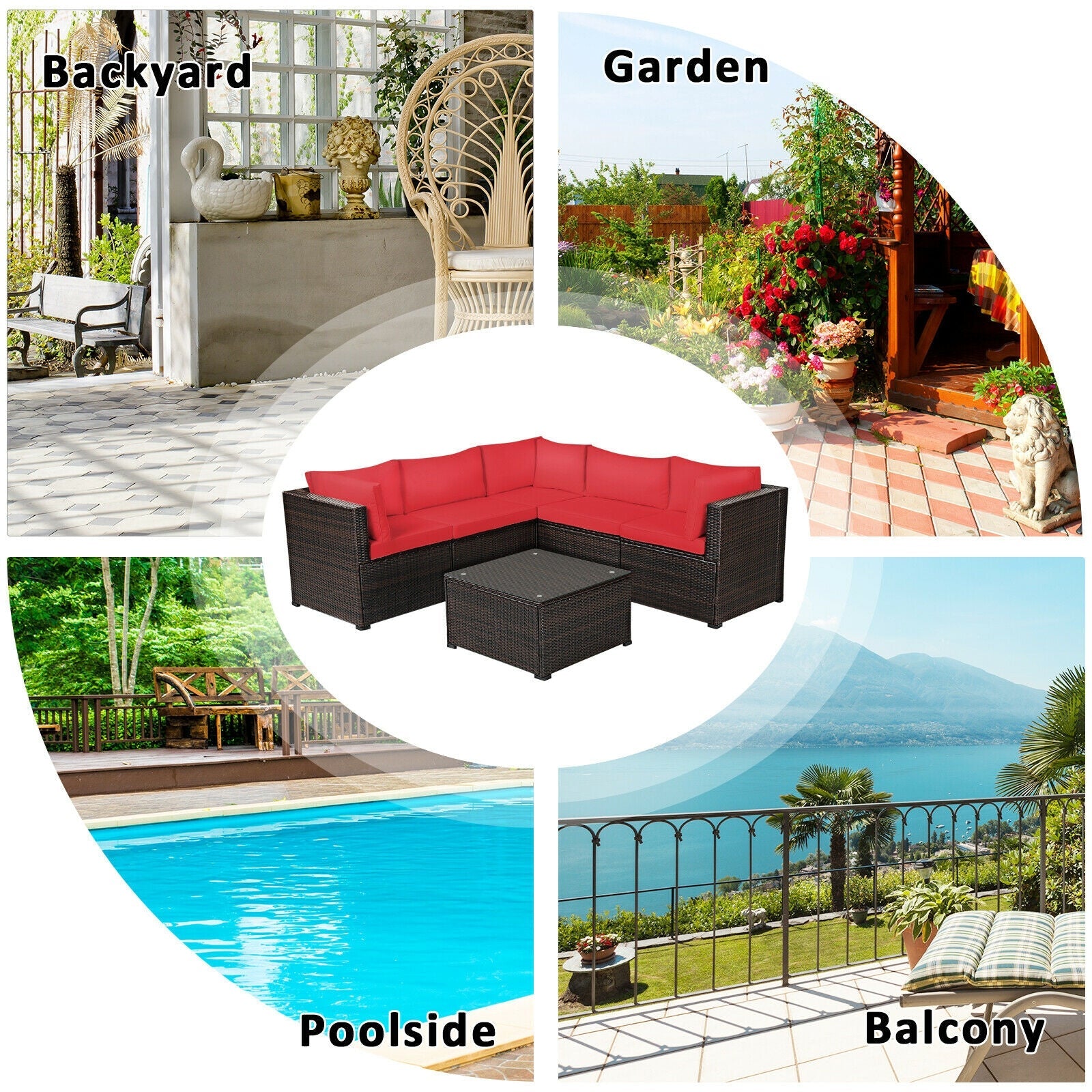 6 Piece Patio Furniture Sofa Set with Cushions