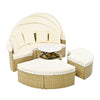 Outdoor Patio Round Rattan Daybed Sectional Beige Retractable Canopy