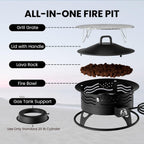 20 Inch Propane Fire Pit, Portable Gas Fire Pit Bowl for Outside, 60,000 BTU Smokeless Outdoor Firepit with Lid & Grill Grate for Patio, Yard, Gardenn, Camping