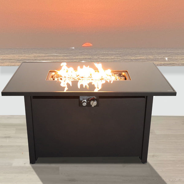 Outdoor Fire Table Durable Construction With Lid - Black