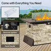 43 In. Propane Fire Pit Table Outdoor Stone Firepit Table Rectangular 50000 BTU Propane Fire Tables-Buff