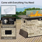 43 In. Propane Fire Pit Table Outdoor Stone Firepit Table Rectangular 50000 BTU Propane Fire Tables-Buff