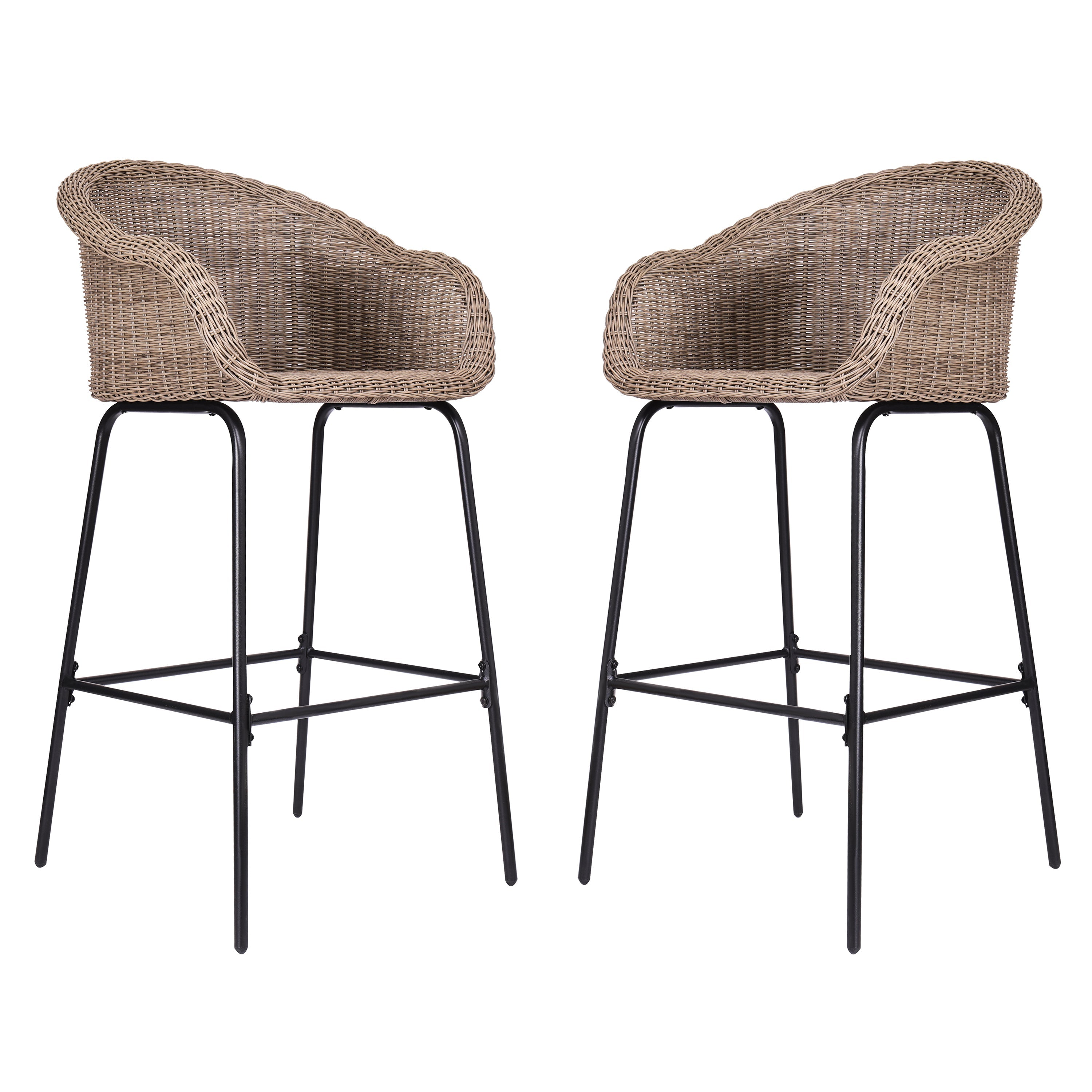 Ladd Outdoor Metal Wicker Barstool Set of 2