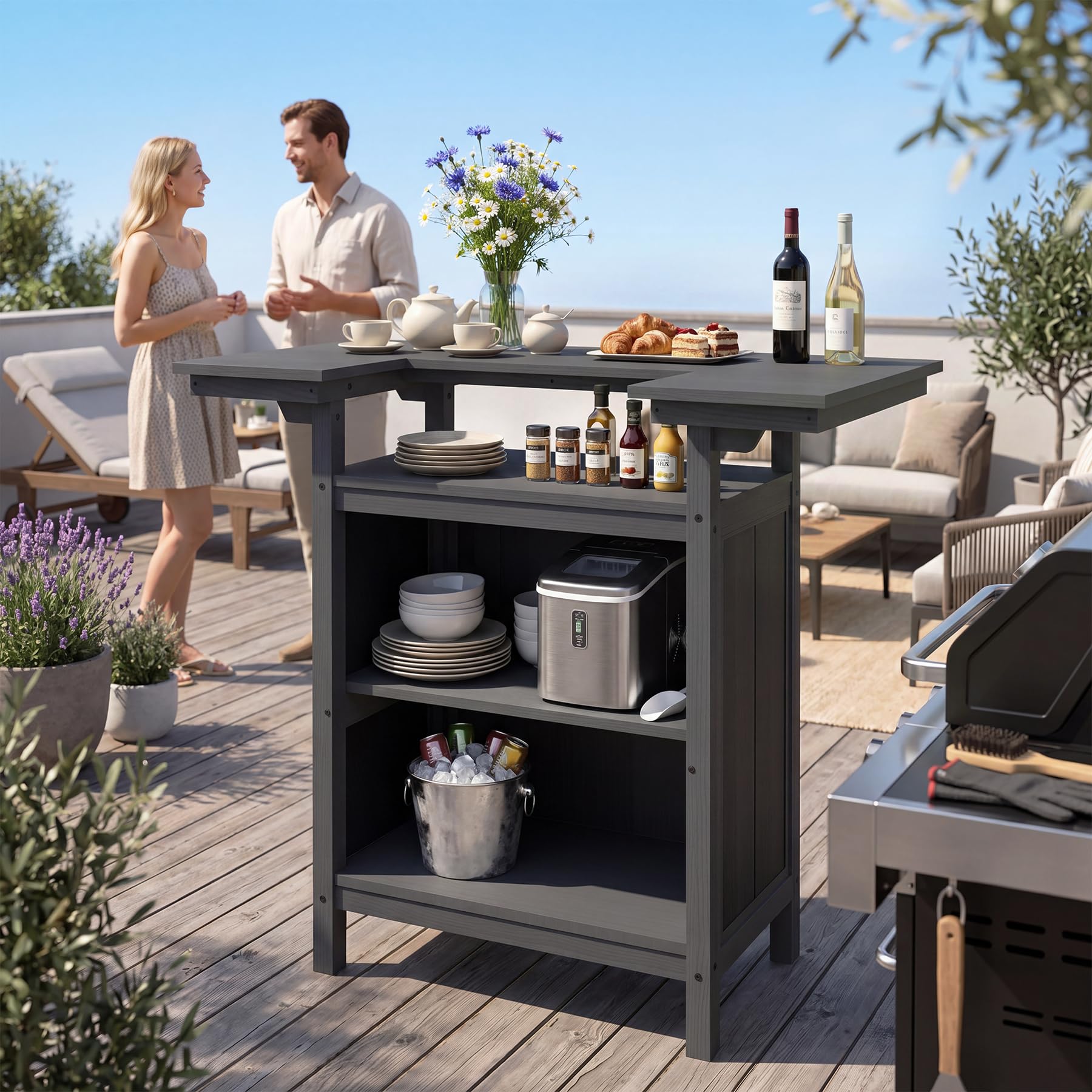 Outdoor Patio Bar Island with HDPE & Aluminum Frame