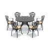 7-Piece Cast Aluminum Patio Furniture Set With Black Frame And Off-White Cushions