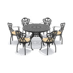 7-Piece Cast Aluminum Patio Furniture Set With Black Frame And Off-White Cushions