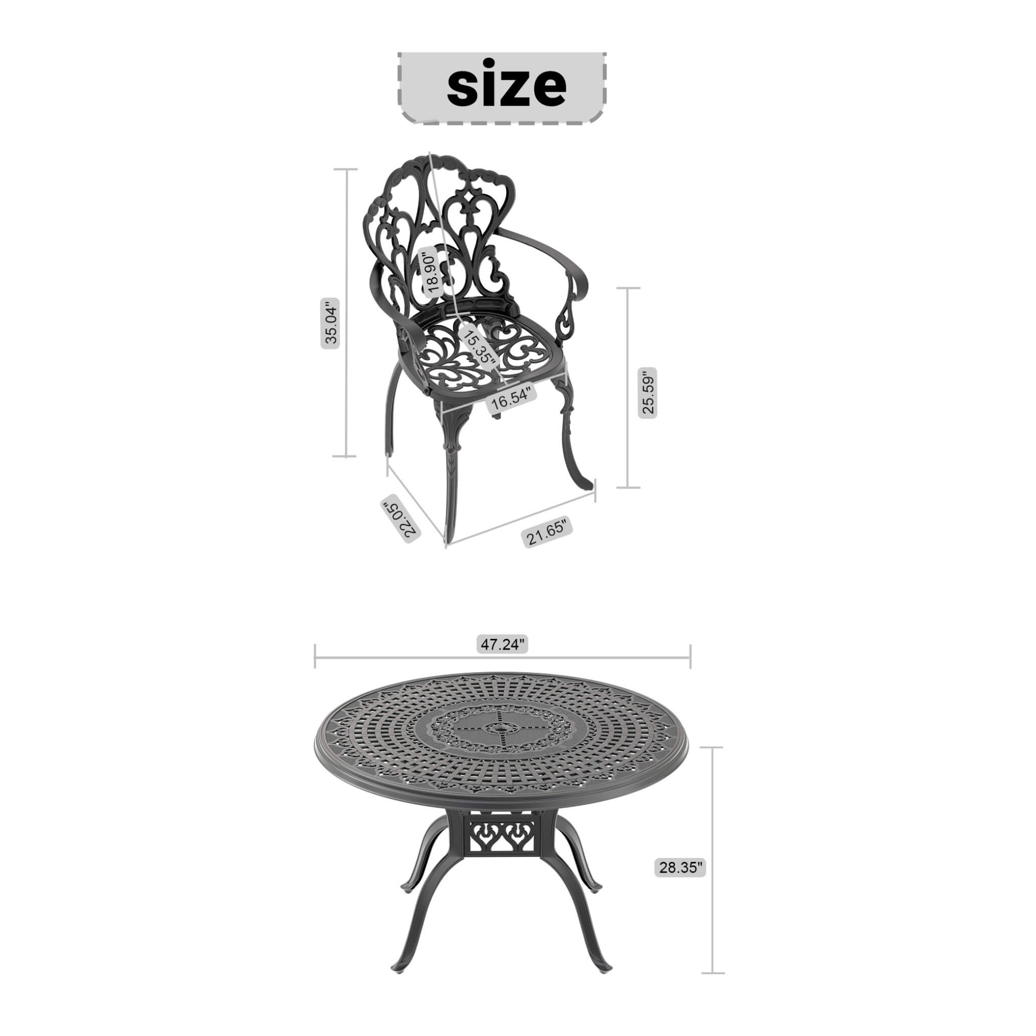 7-Piece Cast Aluminum Patio Furniture Set With Black Frame And Off-White Cushions