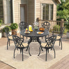 7-Piece Cast Aluminum Patio Furniture Set With Black Frame And Off-White Cushions