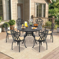 7-Piece Cast Aluminum Patio Furniture Set With Black Frame And Off-White Cushions