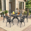 7-Piece Cast Aluminum Patio Furniture Set With Black Frame And Off-White Cushions