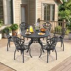 7-Piece Cast Aluminum Patio Furniture Set With Black Frame And Off-White Cushions