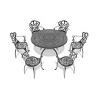 7-Piece Cast Aluminum Patio Furniture Set With Black Frame And Off-White Cushions