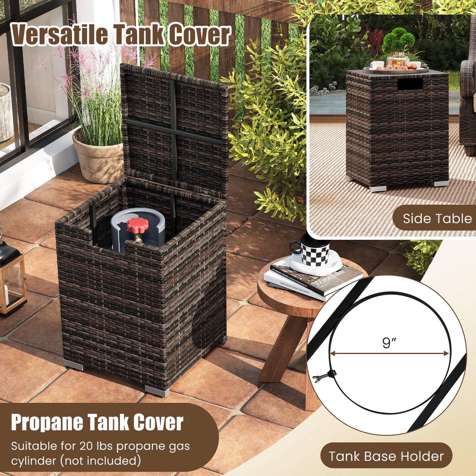 2-Piece Outdoor Rattan Fire Table Set - 32 Inch Rectangle Gas Firepit with Tank Cover - 3 colors