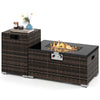 2-Piece Outdoor Rattan Fire Table Set - 32 Inch Rectangle Gas Firepit with Tank Cover - 3 colors
