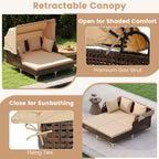 Outdoor Daybed with Retractable Canopy - Wicker Rattan Patio Lounger