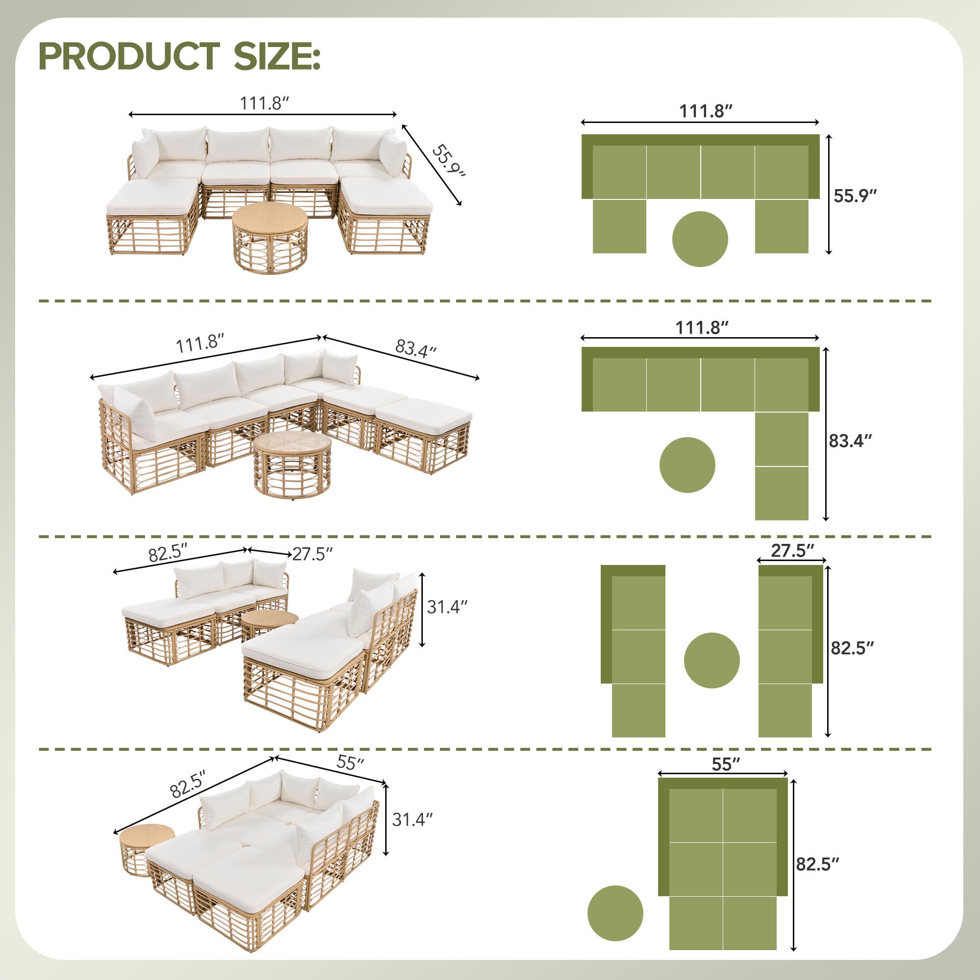 7 Pieces Outdoor Patio Furniture, All-Weather Rattan Sectional Sofa Set with table