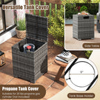 2-Piece Outdoor Rattan Fire Table Set - 32 Inch Rectangle Gas Firepit with Tank Cover - 3 colors