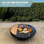 32 Inch round Fire Pit Table with Fire Pit Grill, Extra Thick, Heavy Duty Fire Bowl, Deep Outdoor Firepit, Wood Burning Firepits for outside Patio, Backyard Fire Pits, Large BBQ Pit