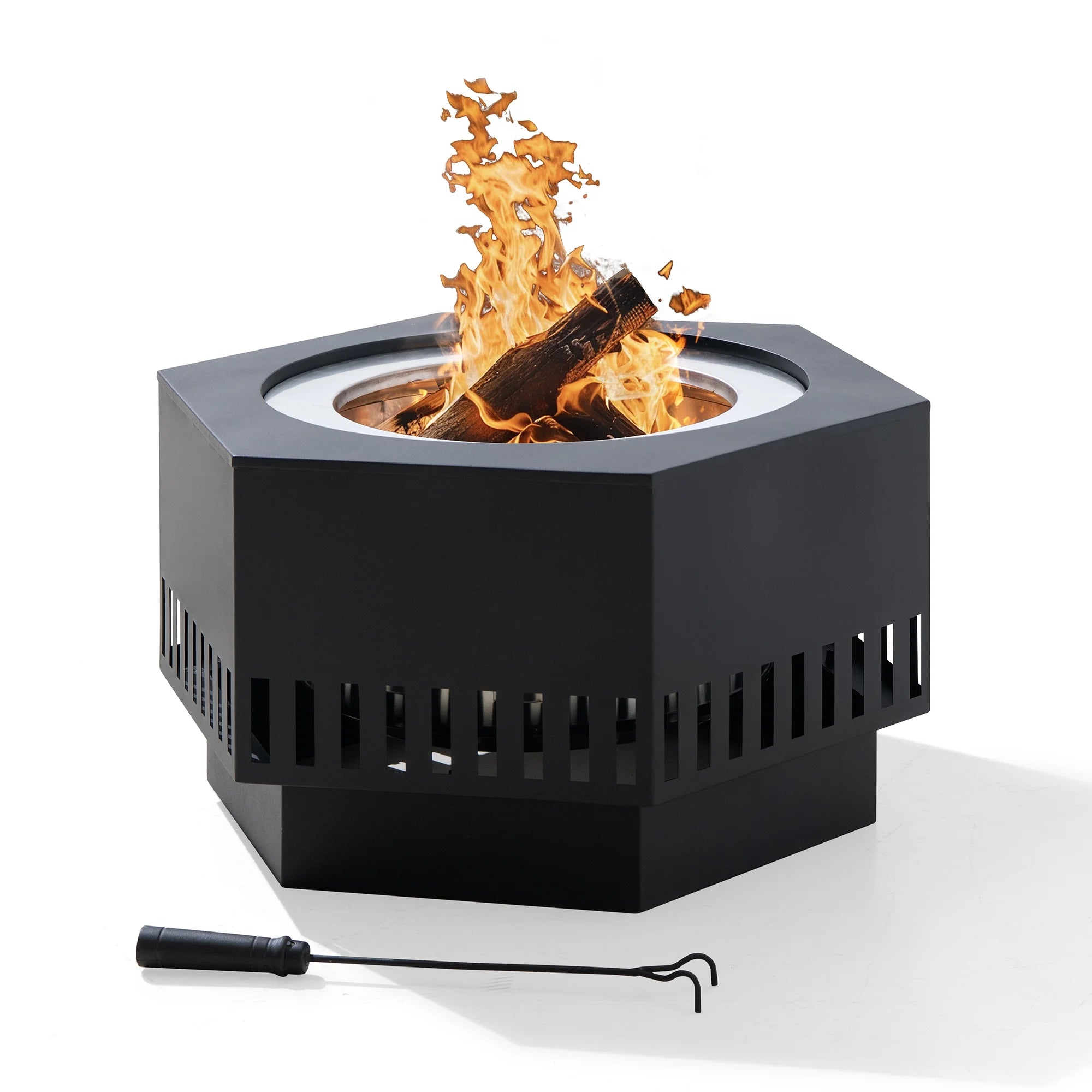 Sunjoy 28 in Smokeless Fire Pit with Removable Ash Pan, Outdoor Portable Wood Burning Fireplace with PVC Cover and Fire Poker ,Ideal for Camping, Bonfire, and Backyard, Black