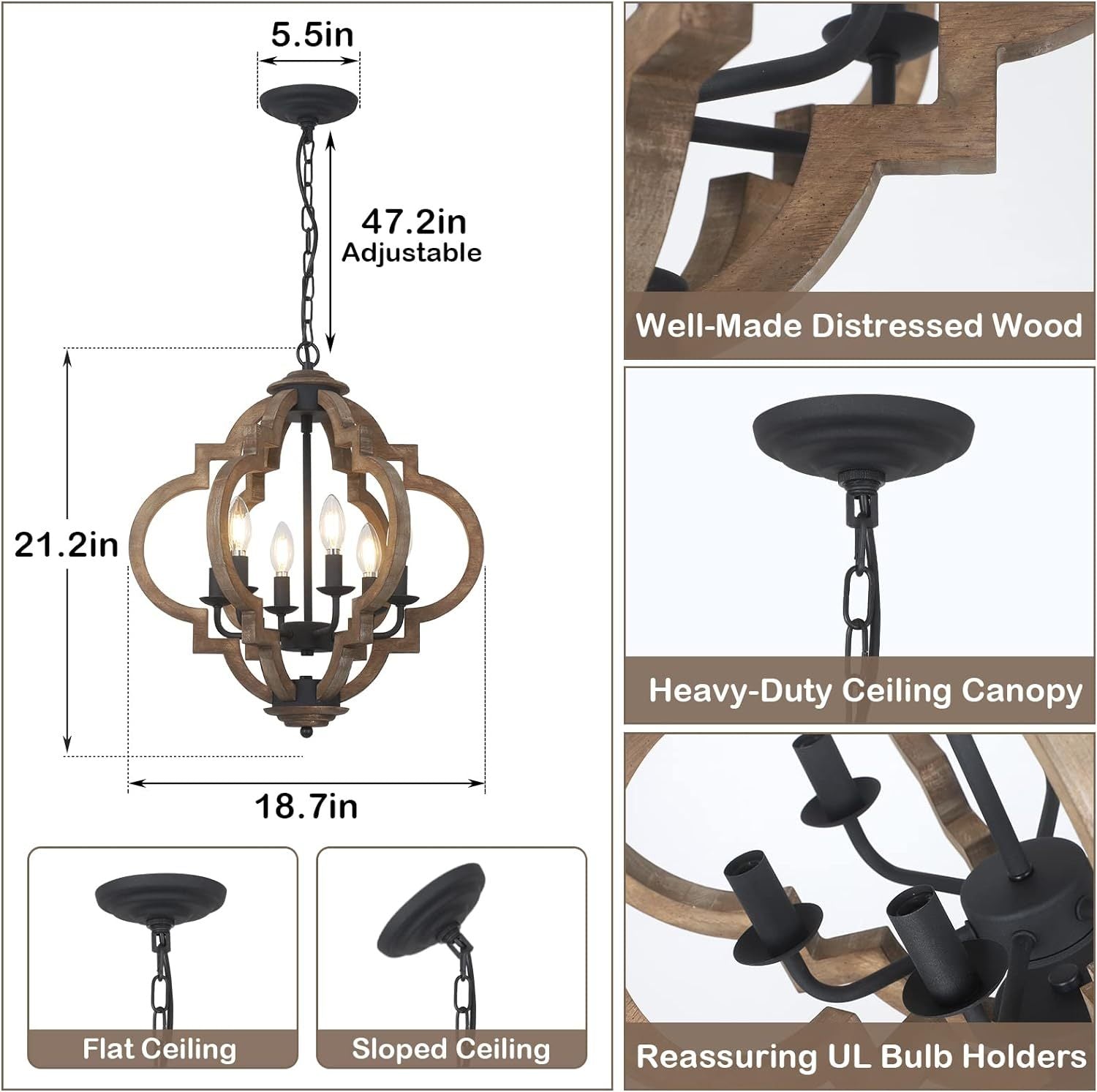 Farmhouse Chandelier- 6 Light Rustic Light Fixture