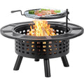 36 Inch Outdoor Fire Pit with Grill,Wood Burning Firepits for outside with Lid & Fire Poker,Metal 3-In-1 Fire Pit Table with Cooking Grate,Outdoor Fireplaces for Bonfire,Yard,Bbqï¼ˆJet Blackï¼‰