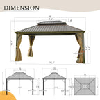 12' x 16' Hardtop Gazebo Outdoor Aluminum Gazebo with Double Canopy