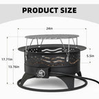 24 Inch Portable Propane Fire Pit with Grill, 60000 BTU Outdoor Gas Firepit with Lava Rocks & Adjustable Flame, Smokeless Gas Firebowl for Backyard, Camping & Gatherings