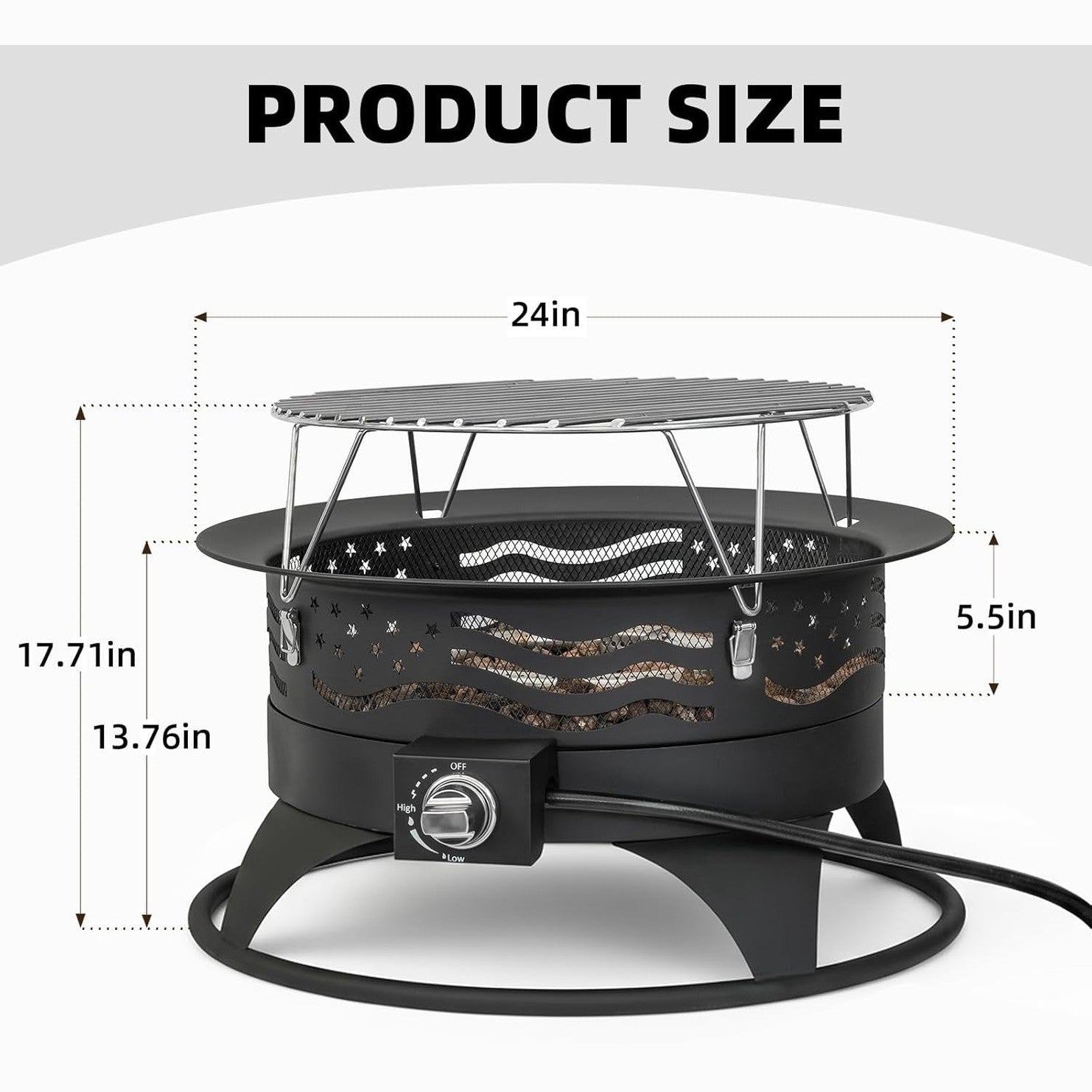 24 Inch Portable Propane Fire Pit with Grill, 60000 BTU Outdoor Gas Firepit with Lava Rocks & Adjustable Flame, Smokeless Gas Firebowl for Backyard, Camping & Gatherings