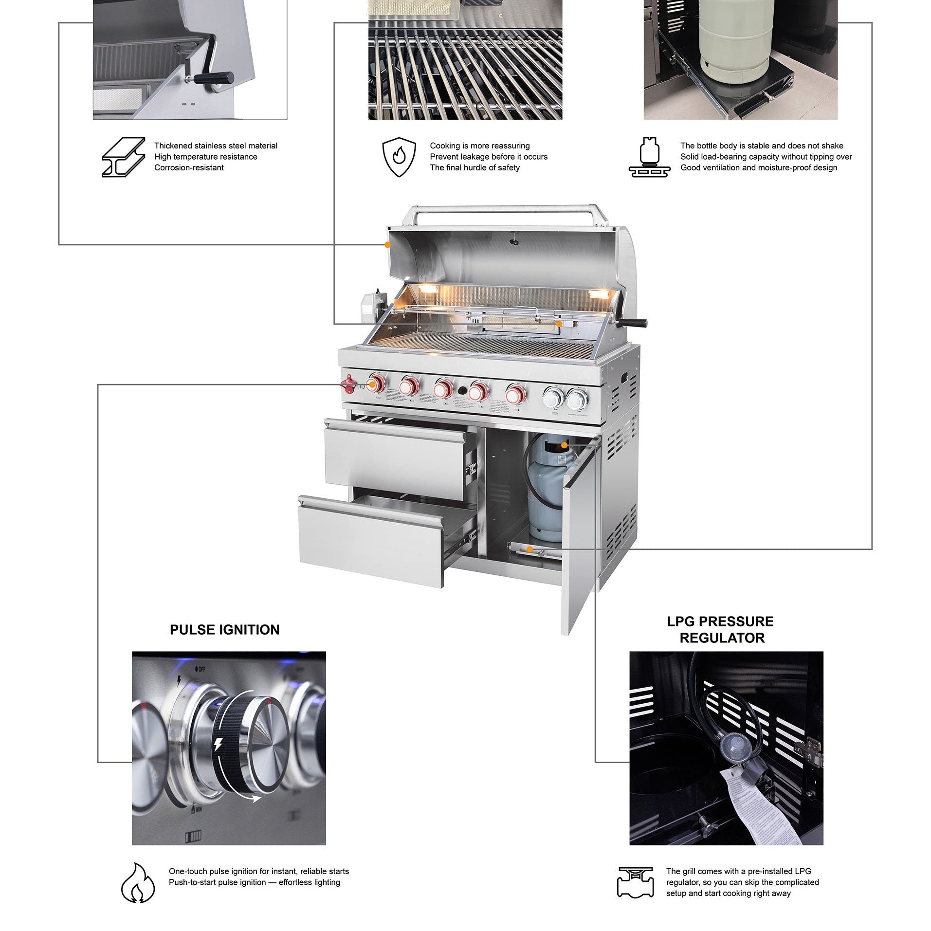 95.8"  6+1 Burner 95,500 BTU Outdoor Kitchen Island Grill Silver + Sink + Refrigerator + Bar Table