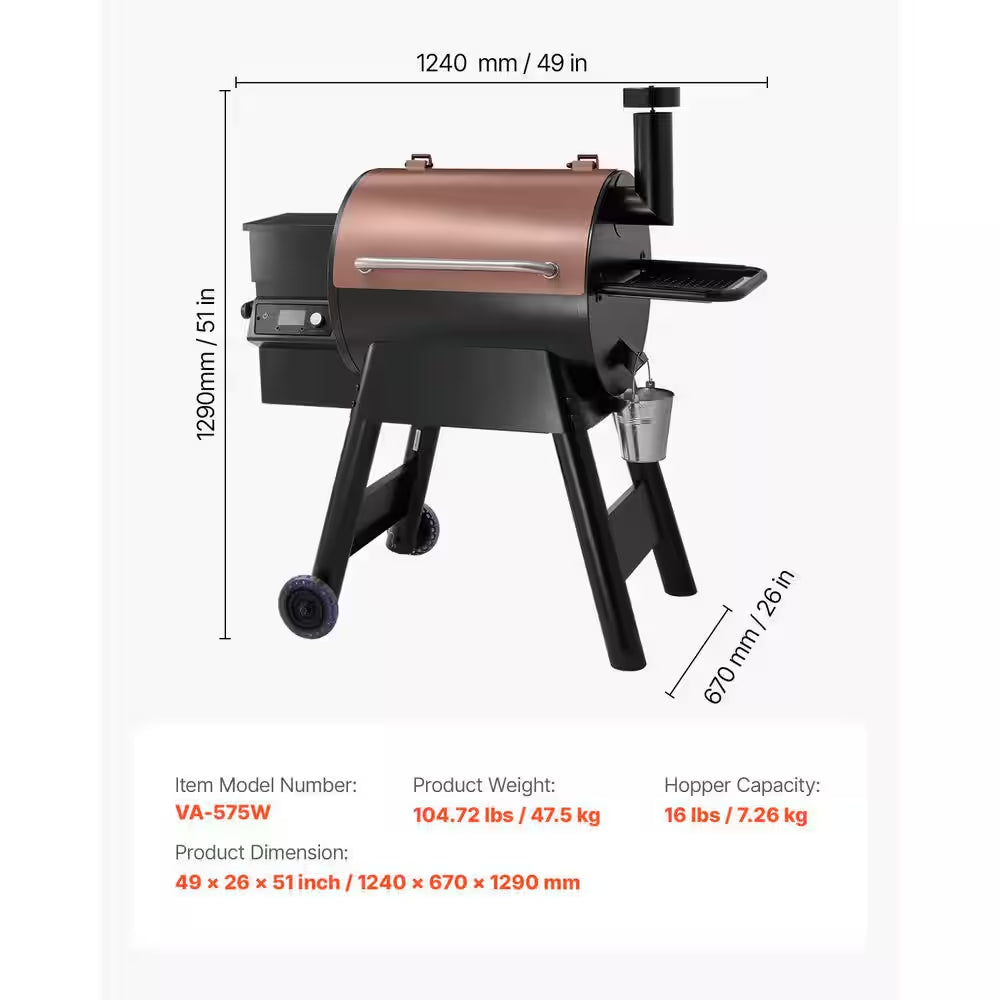 Wood Pellet Grill and Smoker, 8 in 1 BBQ Grills for Outdoor Cooking, 575 Sq.In. Cook Area Electric Smokers,Control Black