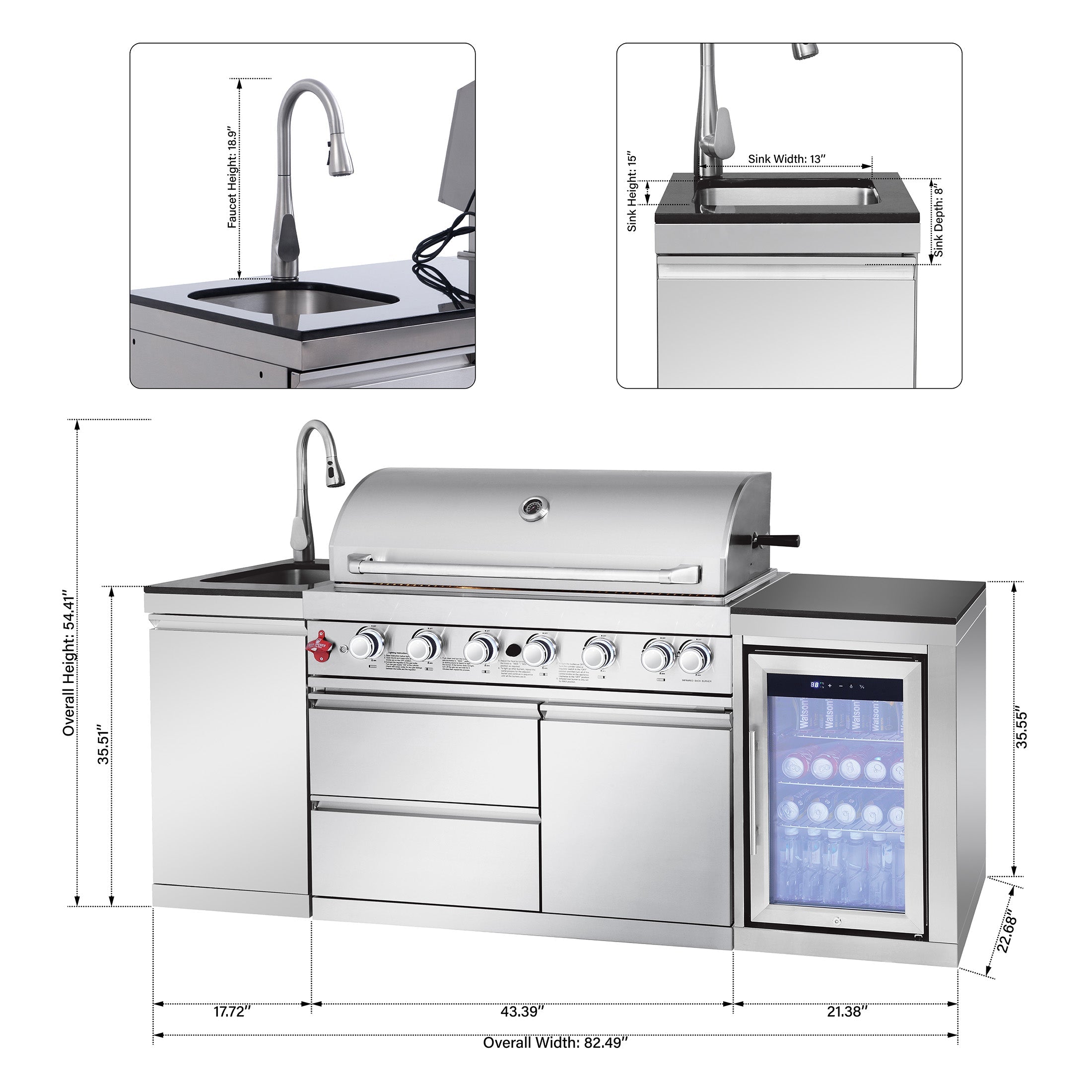 Outdoor Kitchen Island 82.5 Inch 6 Burner Propane Gas BBQ Grill