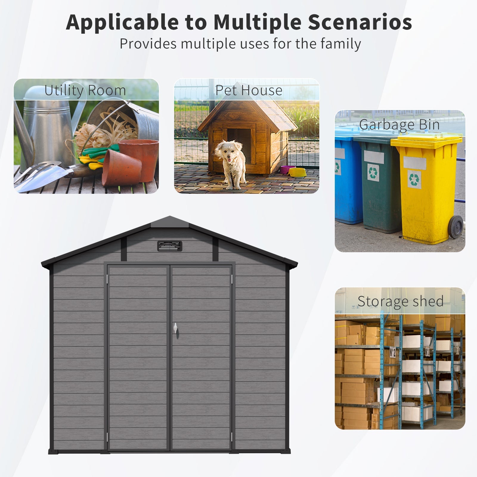 8x14 FT Plastic Outdoor Storage Shed - Lockable Resin Tool Shed with 2 Window & 3 Air vents