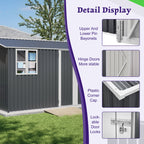 10 X 8FT Outdoor Steel Storage Shed with Clear Window & Lockable Doors