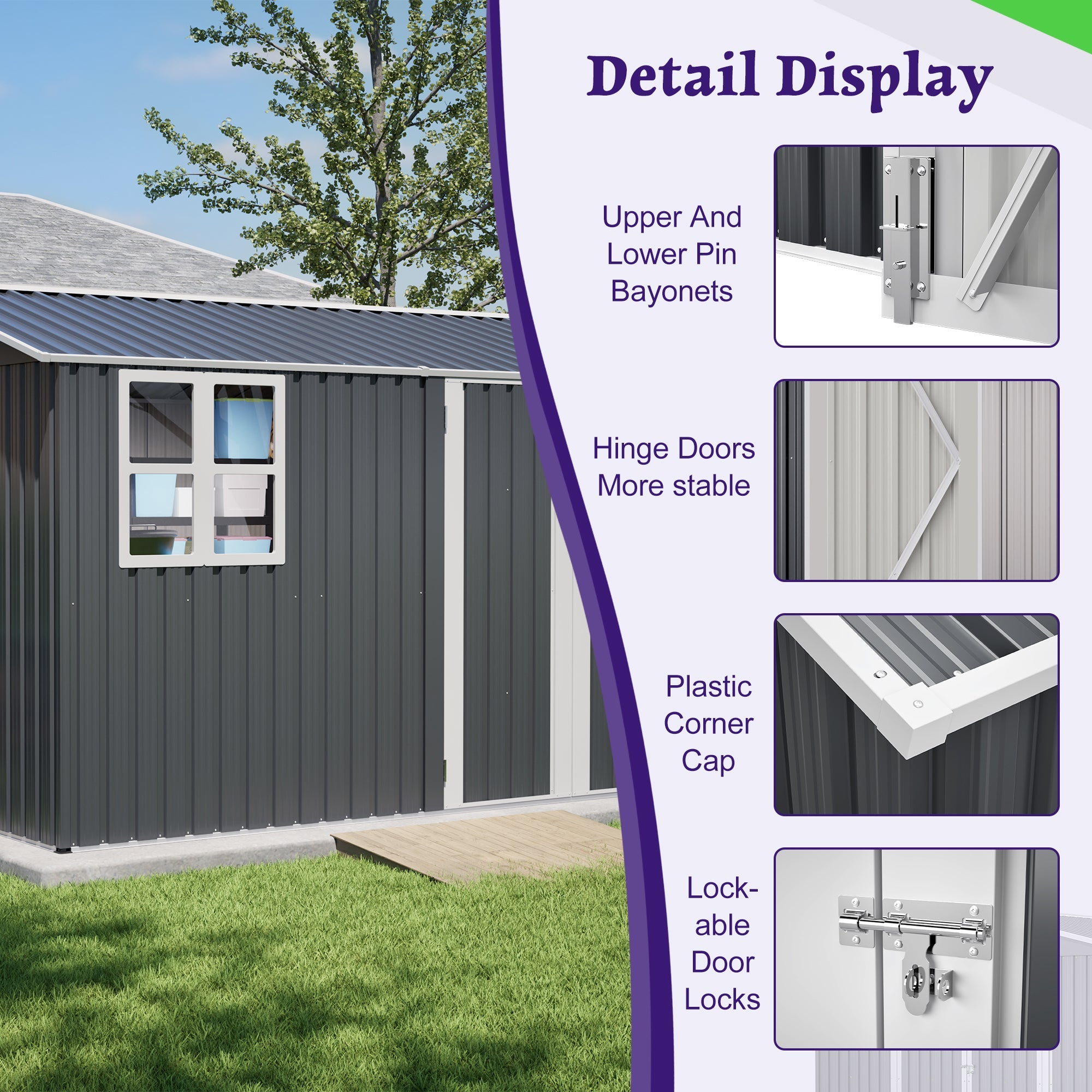 10 X 8FT Outdoor Steel Storage Shed with Clear Window & Lockable Doors