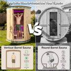 The Barcelona Premium 78-Inch 4-Person Cedar Wood Outdoor Vertical Barrel Sauna with 6KW Heater, LED Lights and Stones