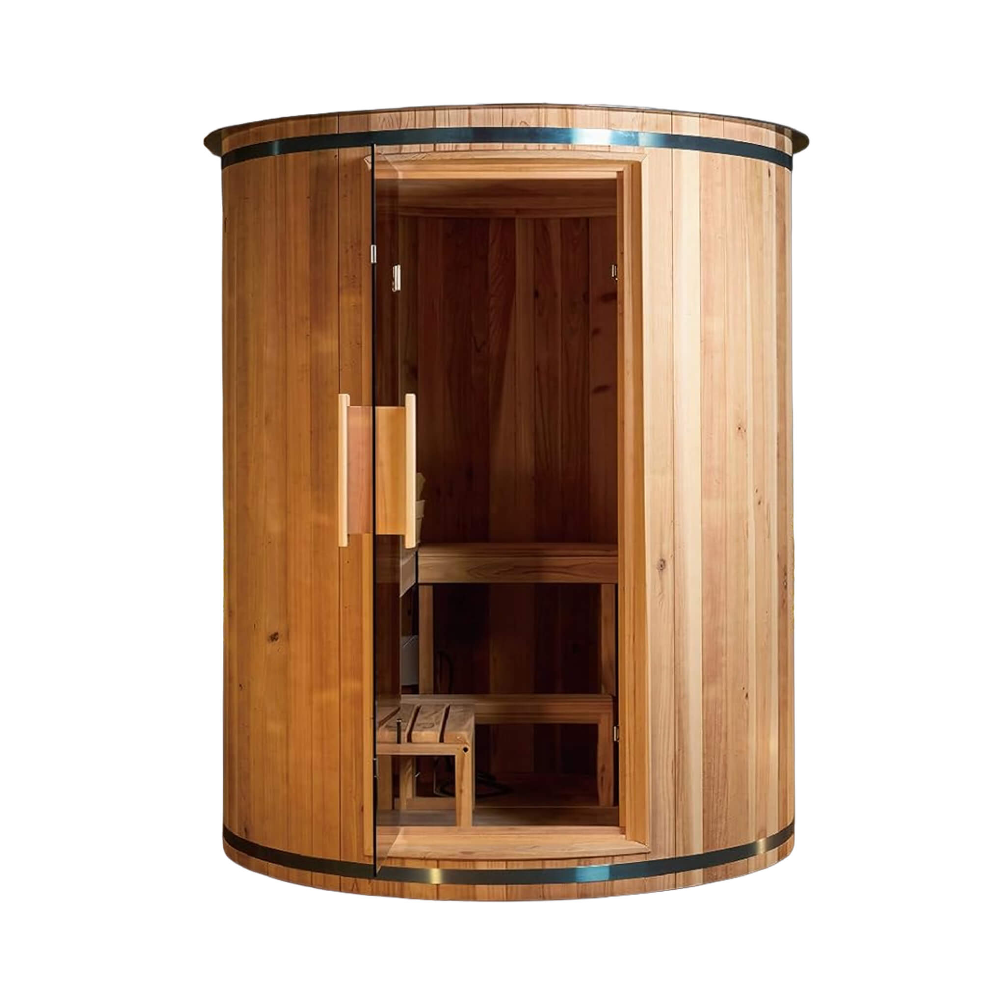 The Barcelona Premium 78-Inch 4-Person Cedar Wood Outdoor Vertical Barrel Sauna with 6KW Heater, LED Lights and Stones