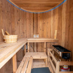 The Barcelona Premium 78-Inch 4-Person Cedar Wood Outdoor Vertical Barrel Sauna with 6KW Heater, LED Lights and Stones