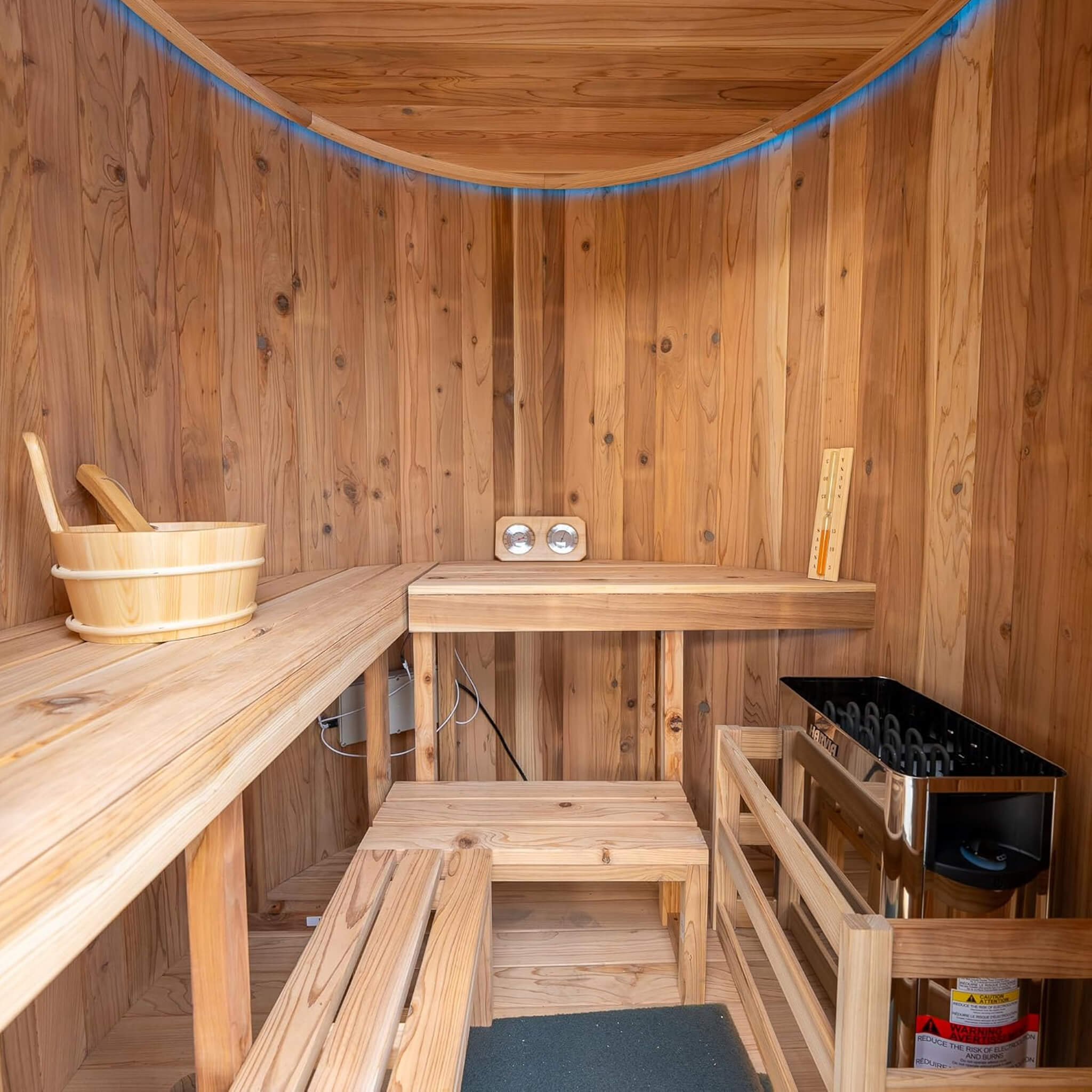 The Barcelona Premium 78-Inch 4-Person Cedar Wood Outdoor Vertical Barrel Sauna with 6KW Heater, LED Lights and Stones