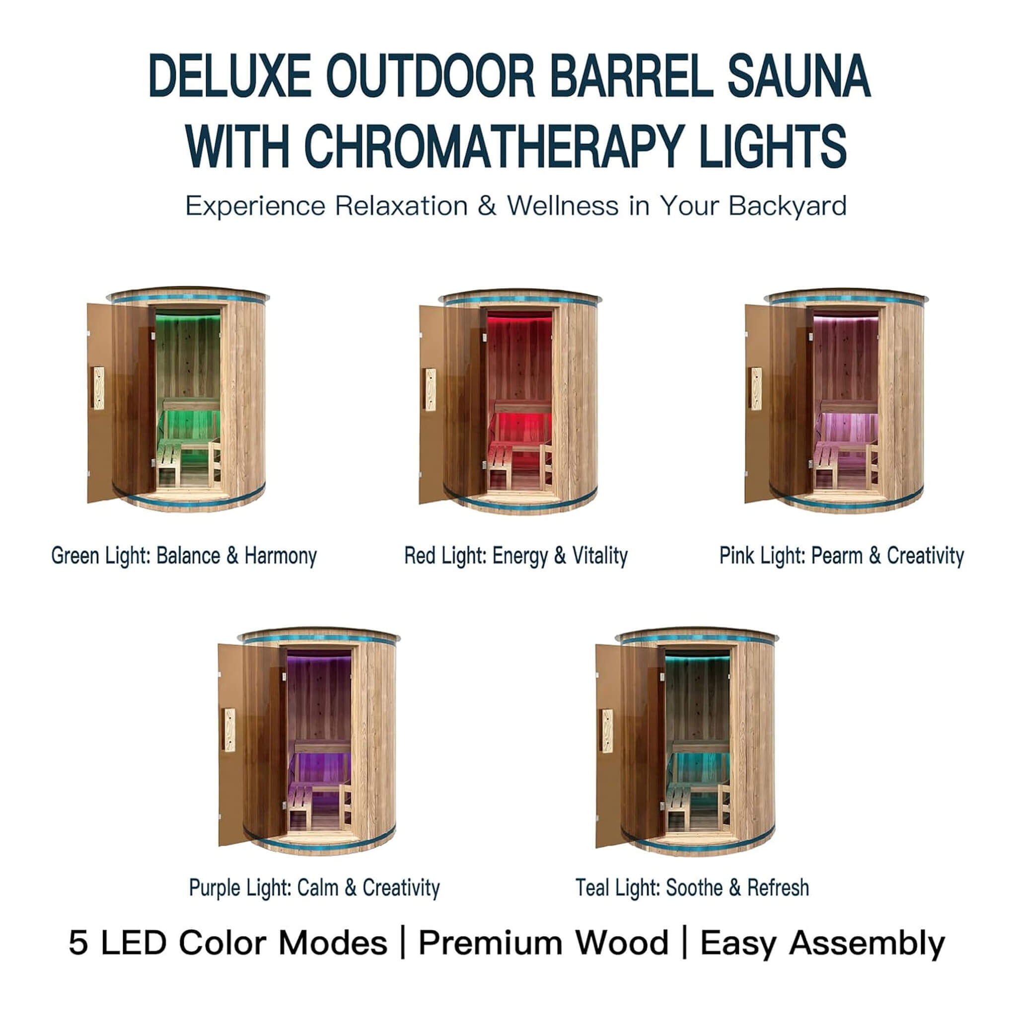 The Barcelona Premium 78-Inch 4-Person Cedar Wood Outdoor Vertical Barrel Sauna with 6KW Heater, LED Lights and Stones