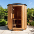The Barcelona Premium 78-Inch 4-Person Cedar Wood Outdoor Vertical Barrel Sauna with 6KW Heater, LED Lights and Stones