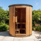 The Barcelona Premium 78-Inch 4-Person Cedar Wood Outdoor Vertical Barrel Sauna with 6KW Heater, LED Lights and Stones